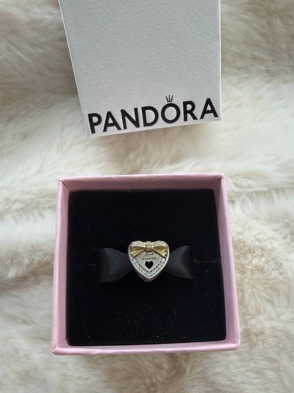 Rare Authentic Pandora Two-Tone “Just Married” Heart Charm - 14k Gold & Silver
